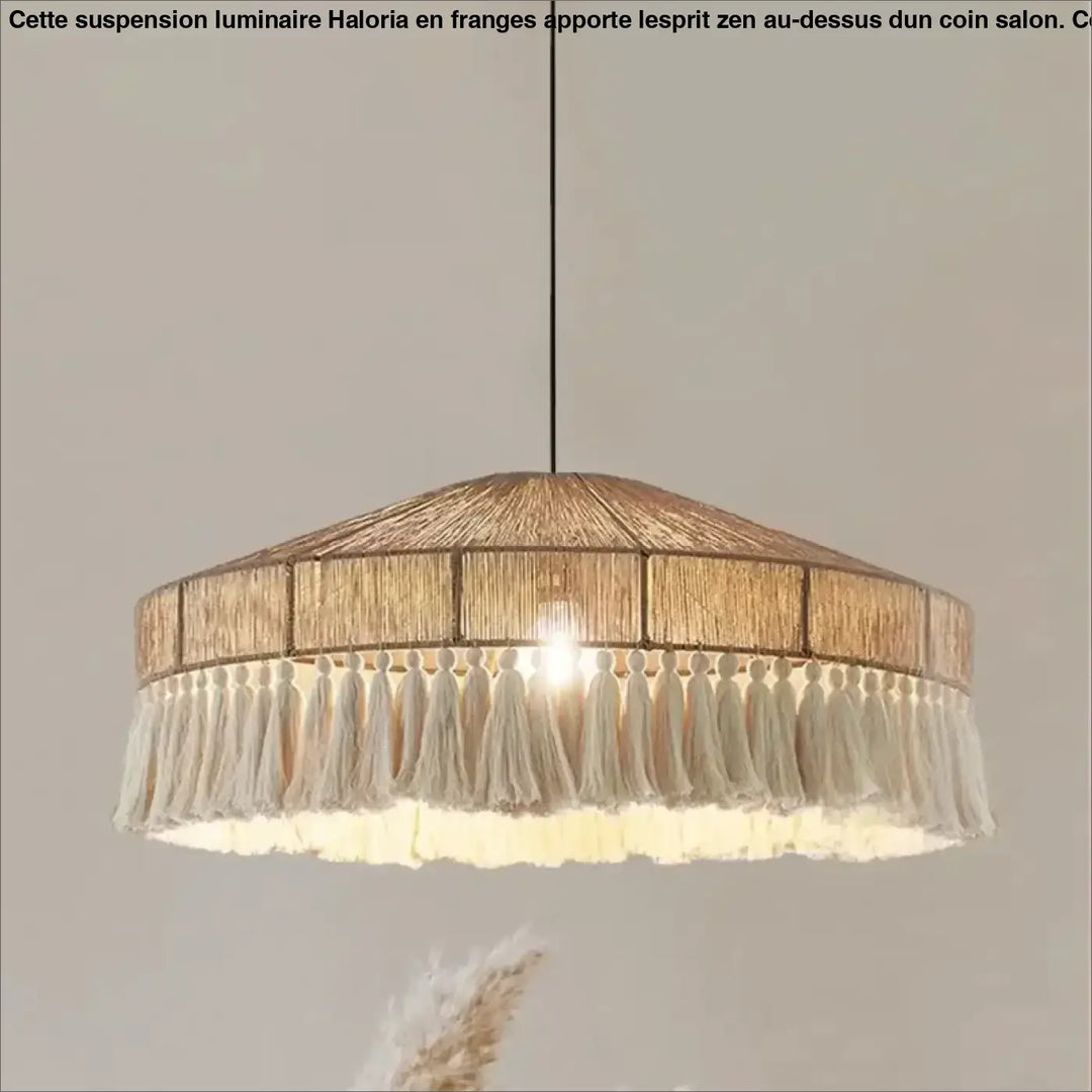 Suspension Luminaire À Frange Pour Salon Esprit Zen Métal Beige