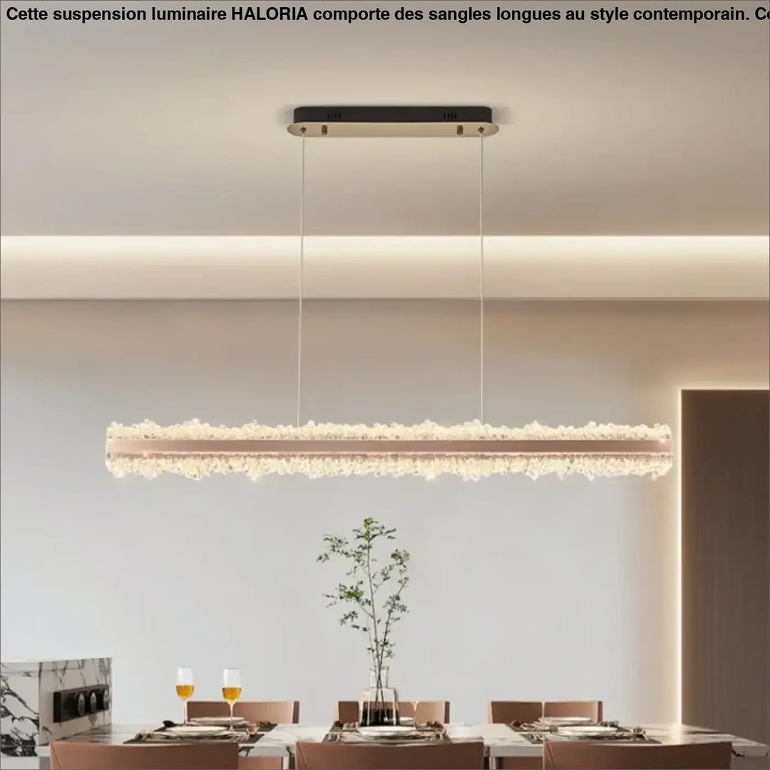 Suspension linéaire design or rose à cristaux lumineux luxe