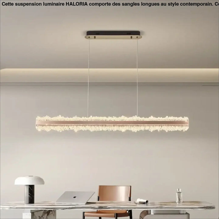 Suspension linéaire design or rose à cristaux lumineux luxe