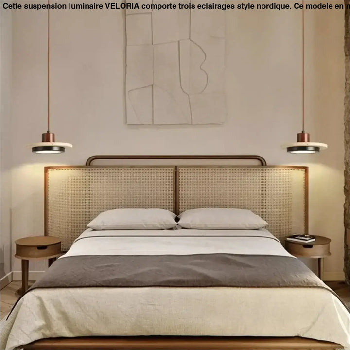 Suspension luminaire en marbre et bois naturel au design épuré