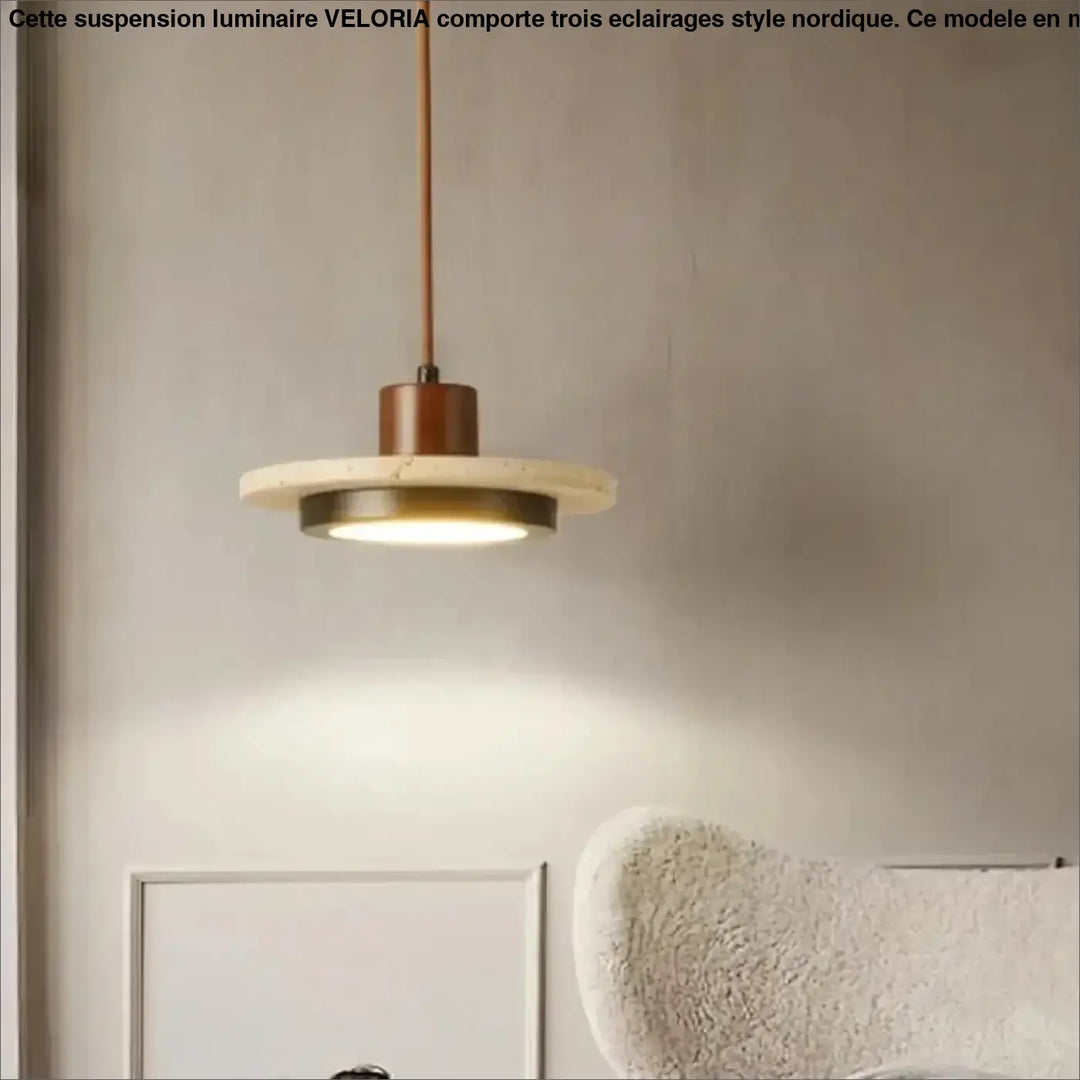 Suspension luminaire en marbre et bois naturel au design épuré