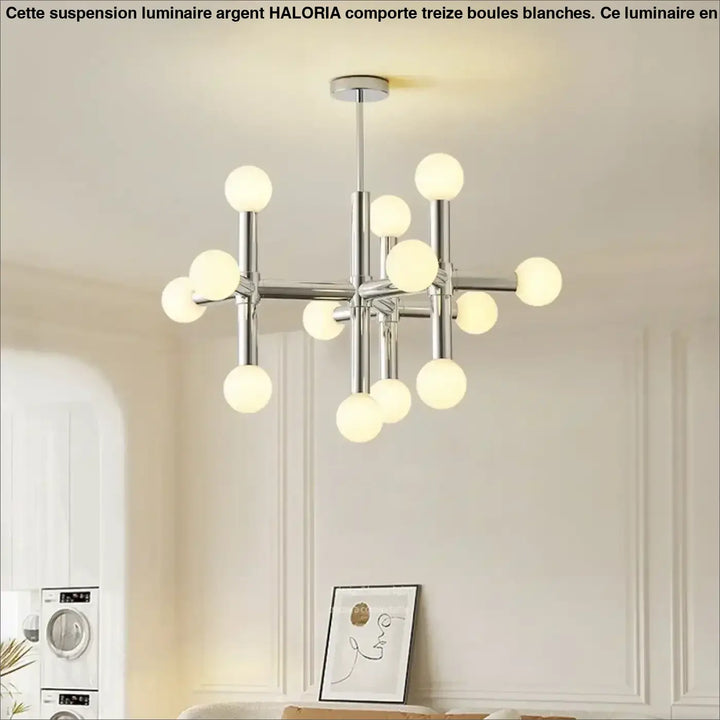 Suspension Luminaire Argent Avec 13 Globes Led Blancs