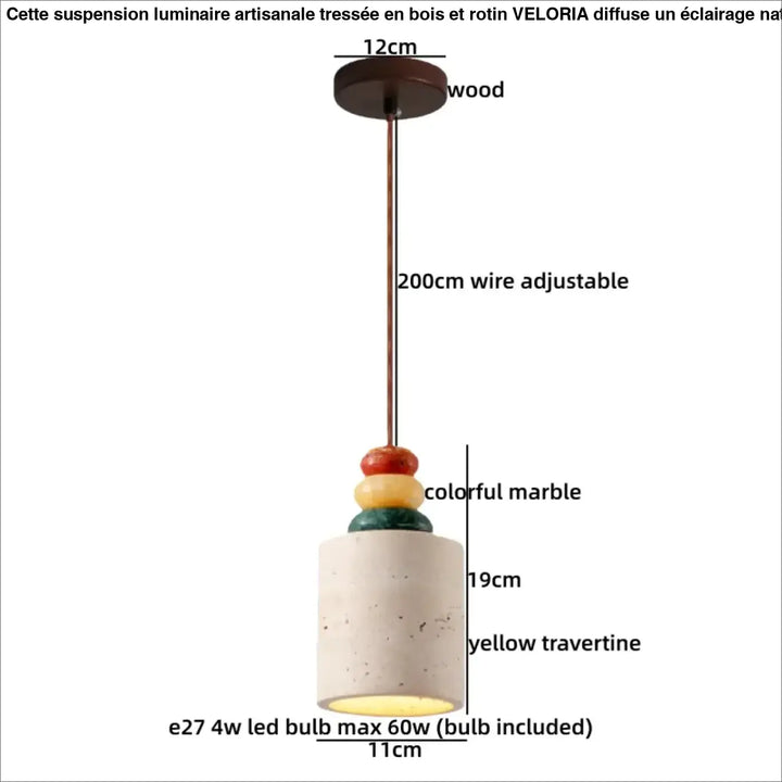 Suspension en travertin jaune et bois multicolore naturel