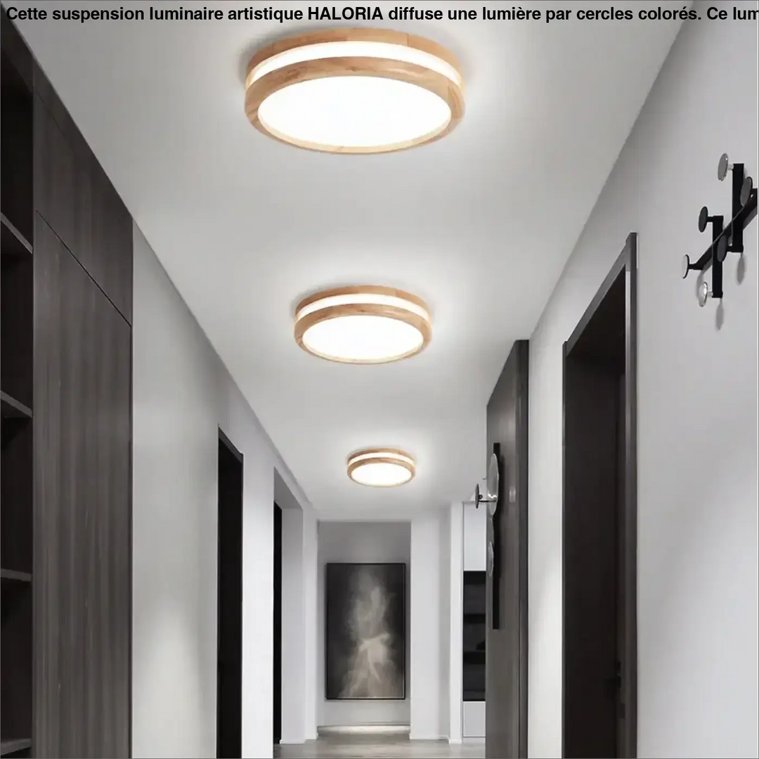 Plafonnier luminaire rond en bois clair et led