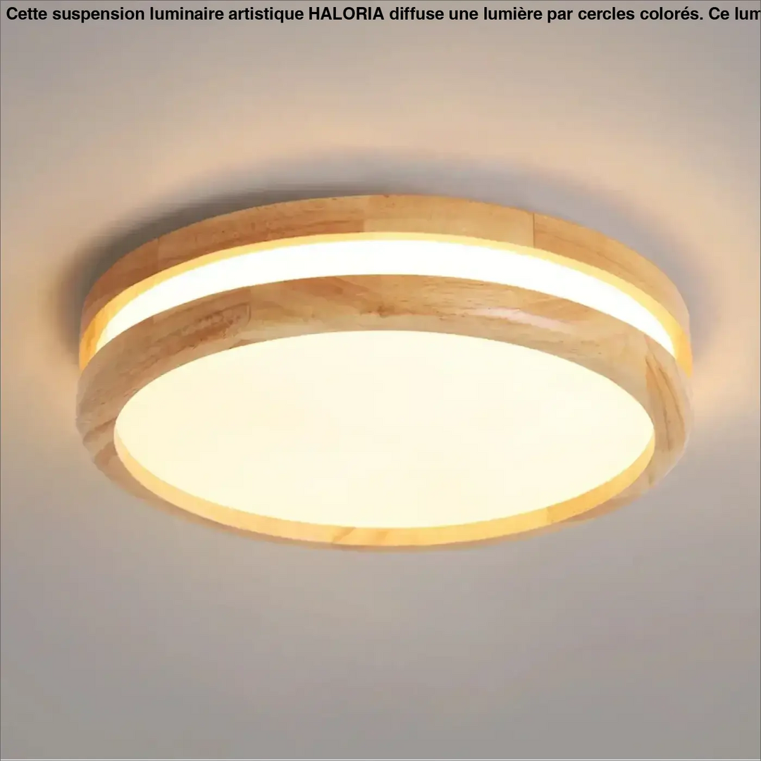 Plafonnier luminaire rond en bois clair et led