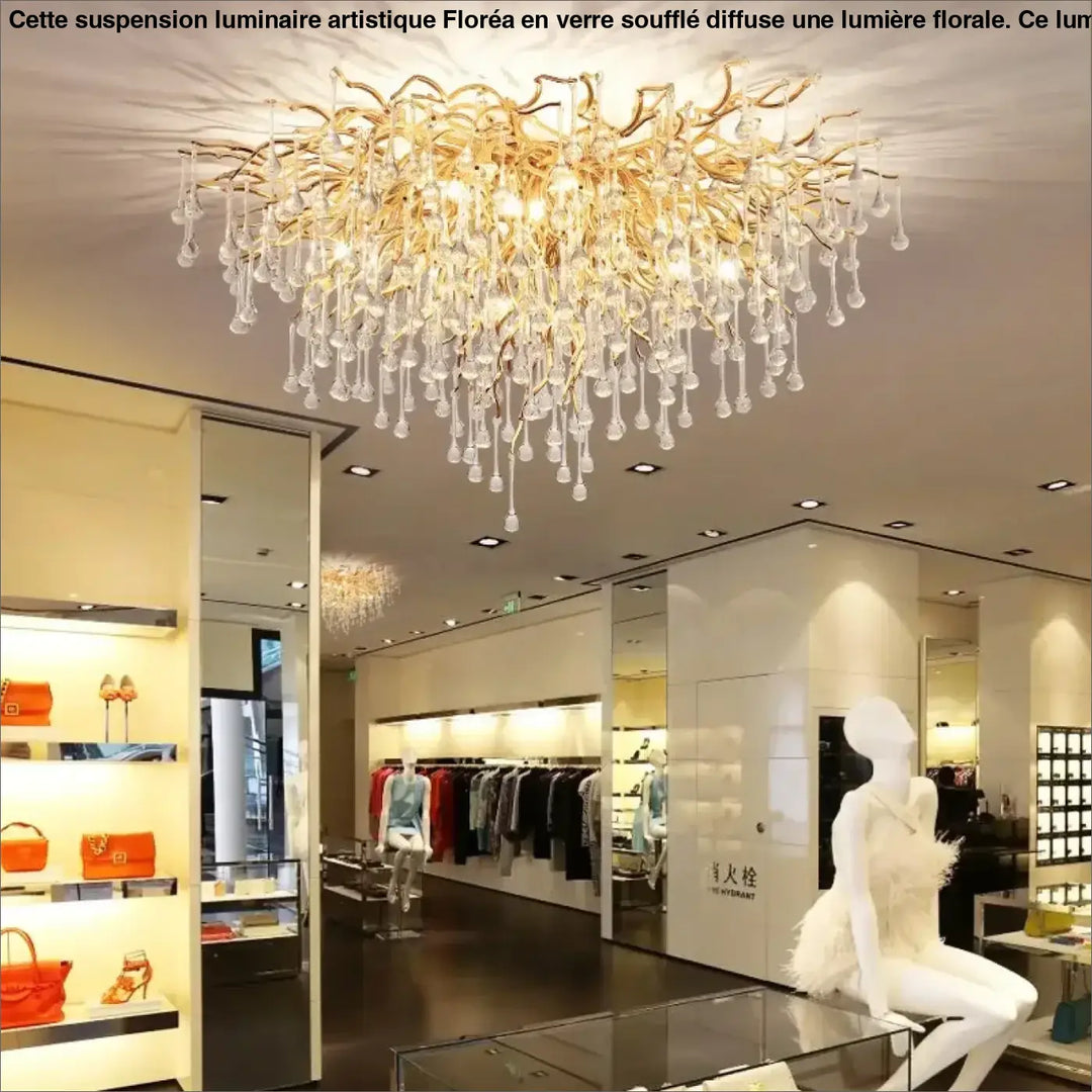 Plafonnier raffiné ramora en branchages dorés avec cristaux suspendus pour un éclairage élégant et luxueux