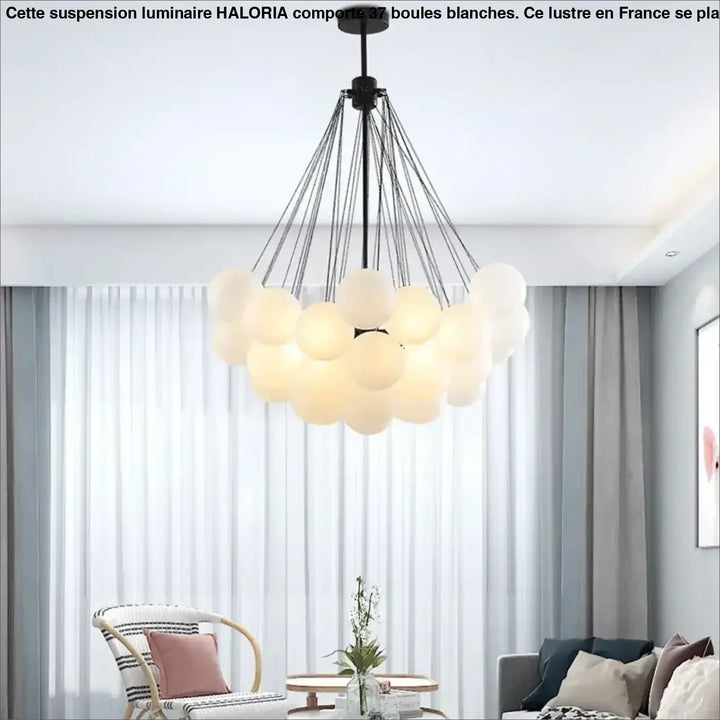 Suspension luminaire avec 37 boules blanches pour chambre moderne

