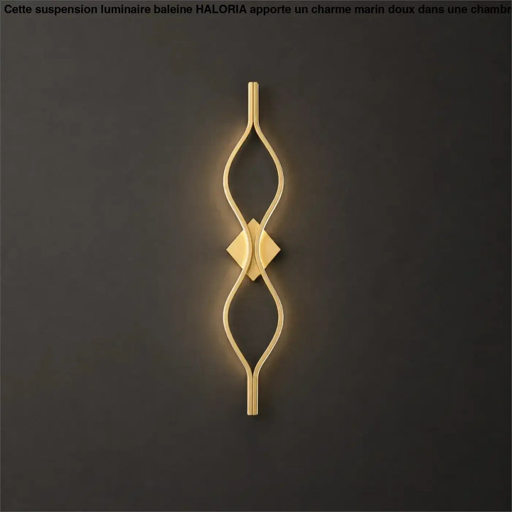 Applique murale alixa dorée moderne avec design double boucle fluide et centre illuminé diamant, idéale salle à manger ou chambre