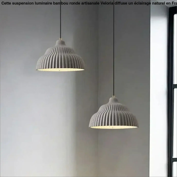 Suspension en céramique plissée design gris et orange
