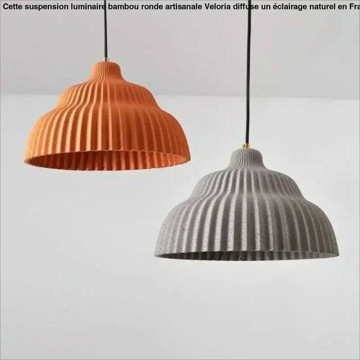 Suspension en céramique plissée design gris et orange
