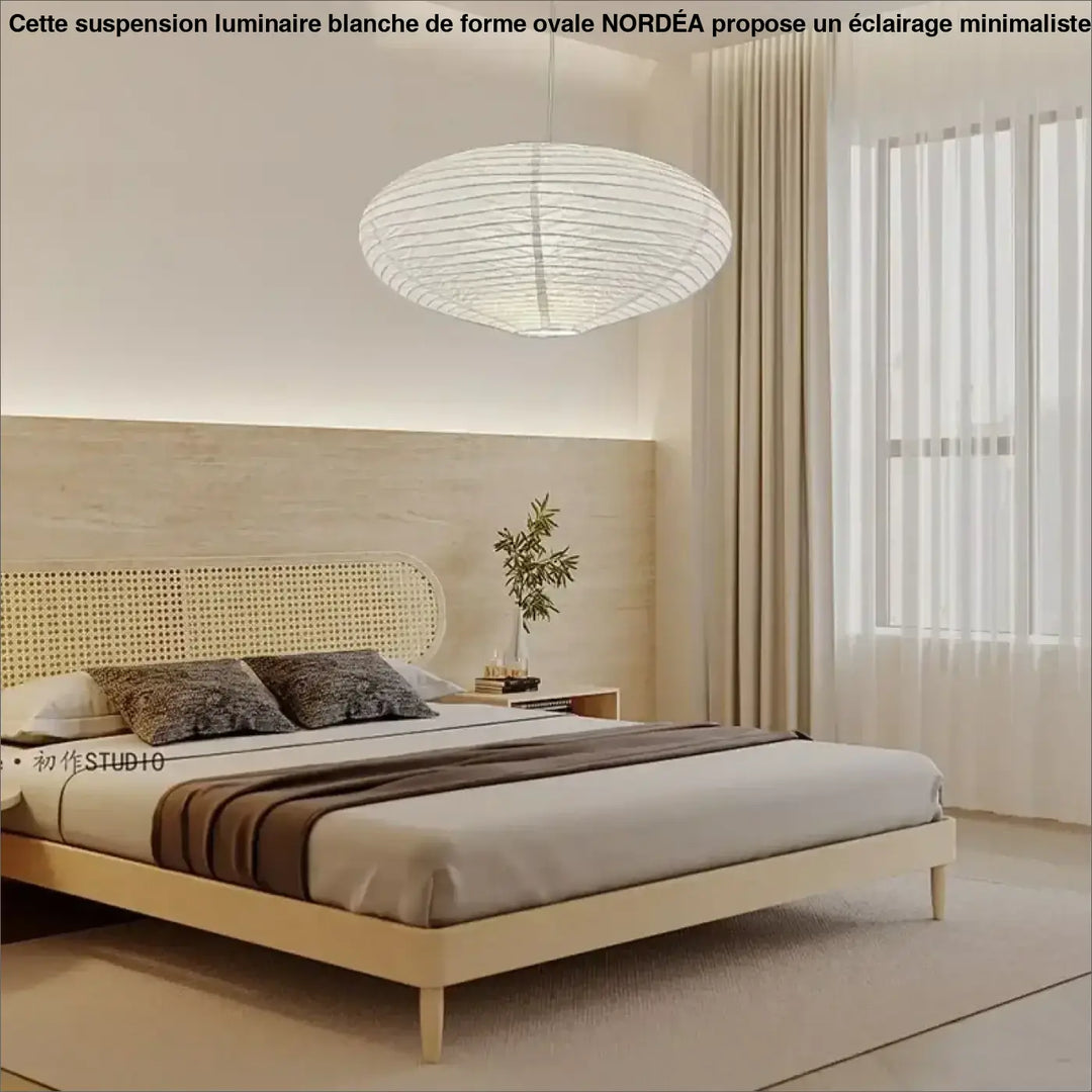 Suspension luminaire blanche de forme ovale au design minimaliste

