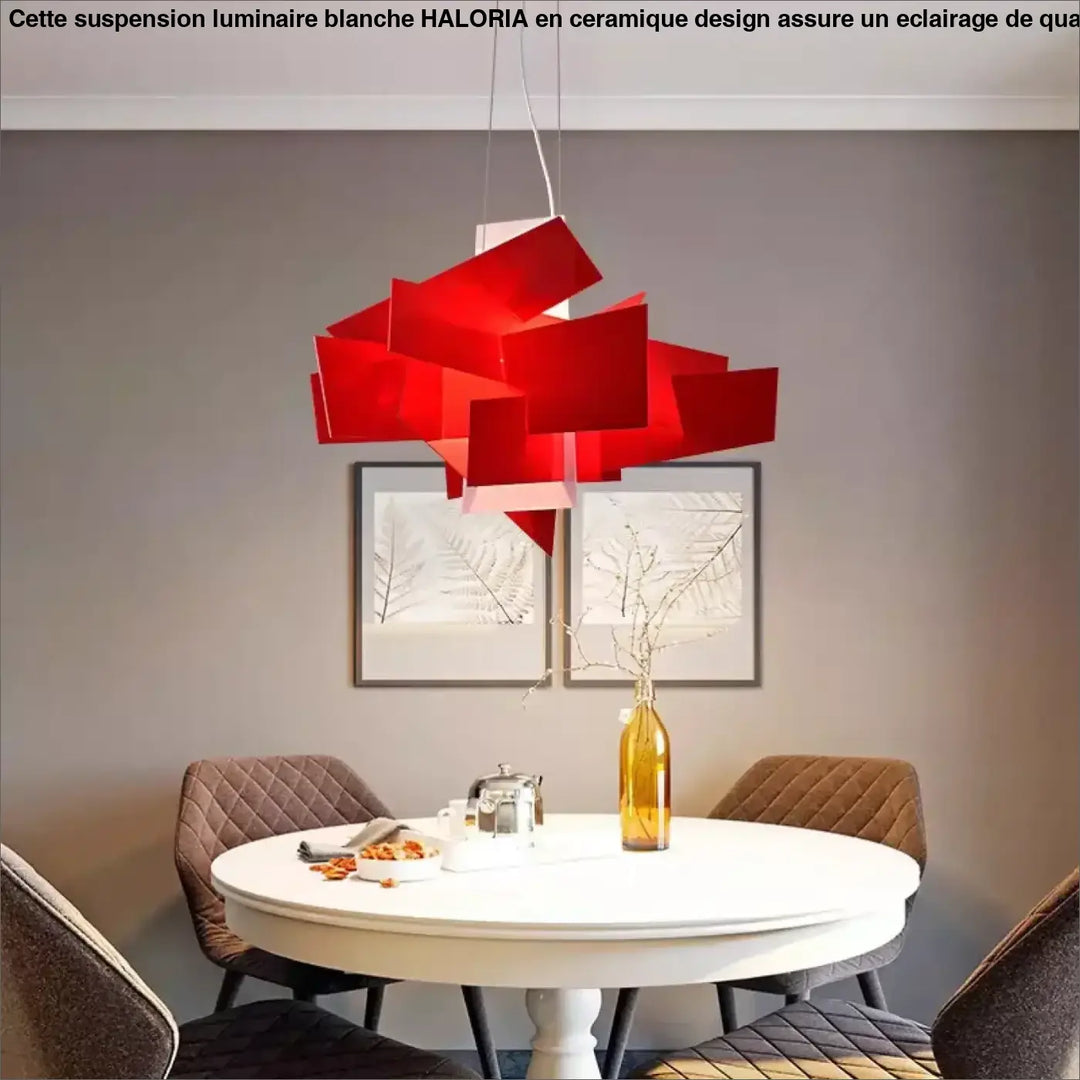 Suspension luminaire moderne design géométrique rouge ou blanc

