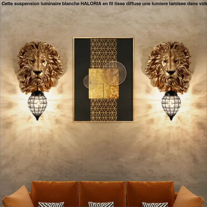 Applique murale lion tête sculptée lumineuse effet sculptural