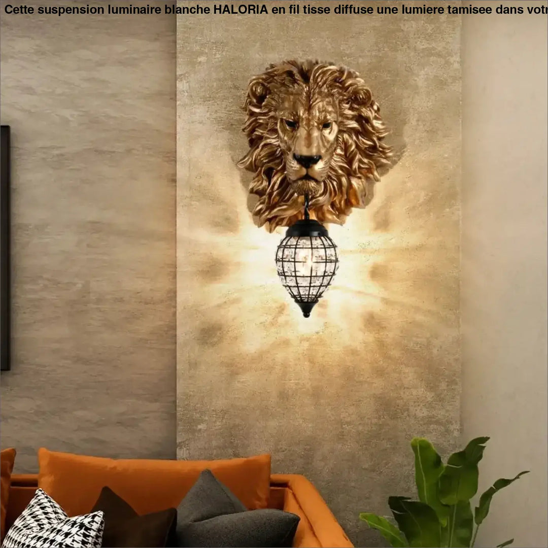 Applique murale lion tête sculptée lumineuse effet sculptural