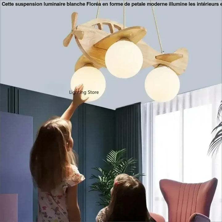 Suspension luminaire hélicoptère en bois pour chambre enfant chic
