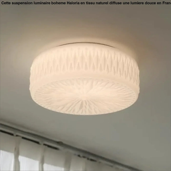 Luminaire plafonnier solyra vintage crème avec abat-jour en verre texturé et motifs géométriques off-white circulaire