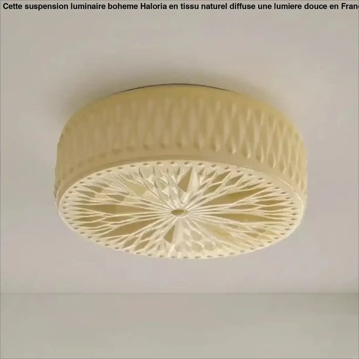 Plafonnier vintage crème solyra en tissu tressé avec motifs géométriques pour un éclairage décoratif élégant