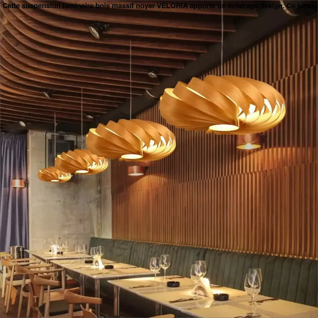 Suspension en bois design moderne à globes lumineux chic