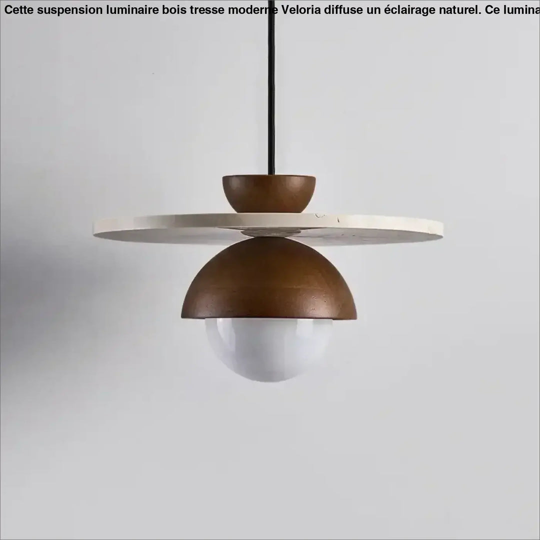Suspension Design Ronde Bois Béton Et Verre Blanc Opaque