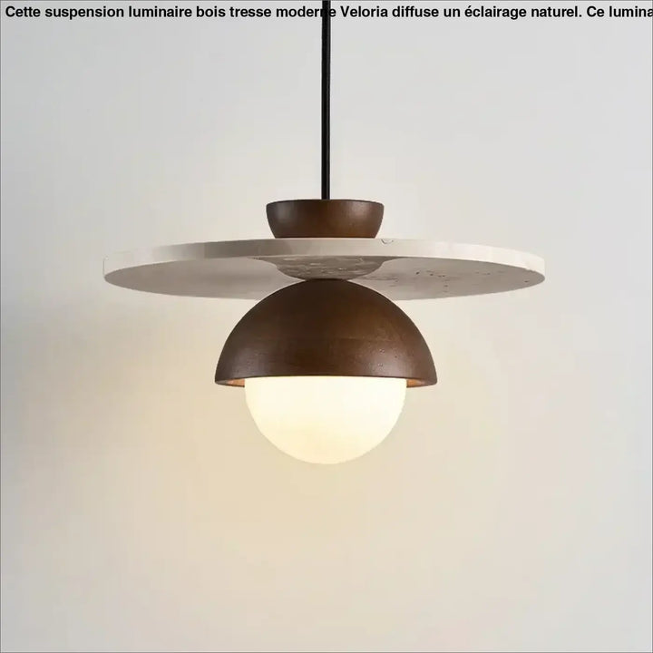 Suspension Design Ronde Bois Béton Et Verre Blanc Opaque