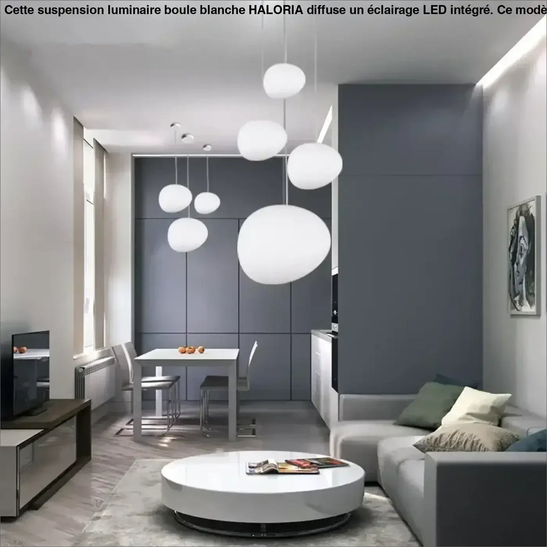 Suspension luminaire boule blanche à LED pour intérieur moderne

