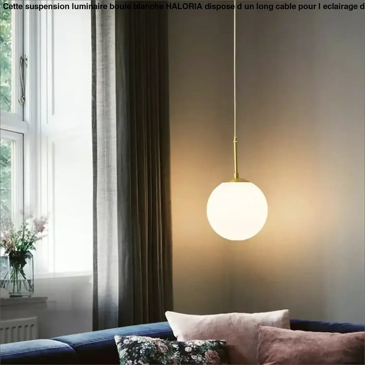 Suspension luminaire boule blanche avec long câble pour intérieur

