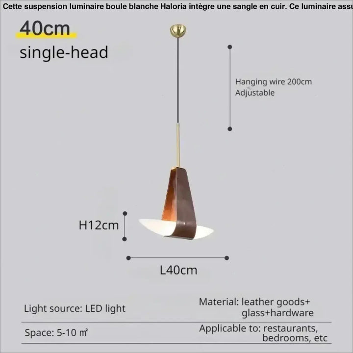 Suspension minimaliste cuir et verre led intérieur chic