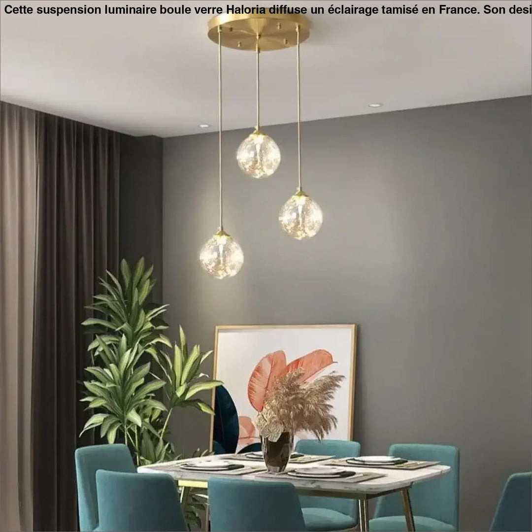 Suspension Luminaire Boule Verre Transparent Doré