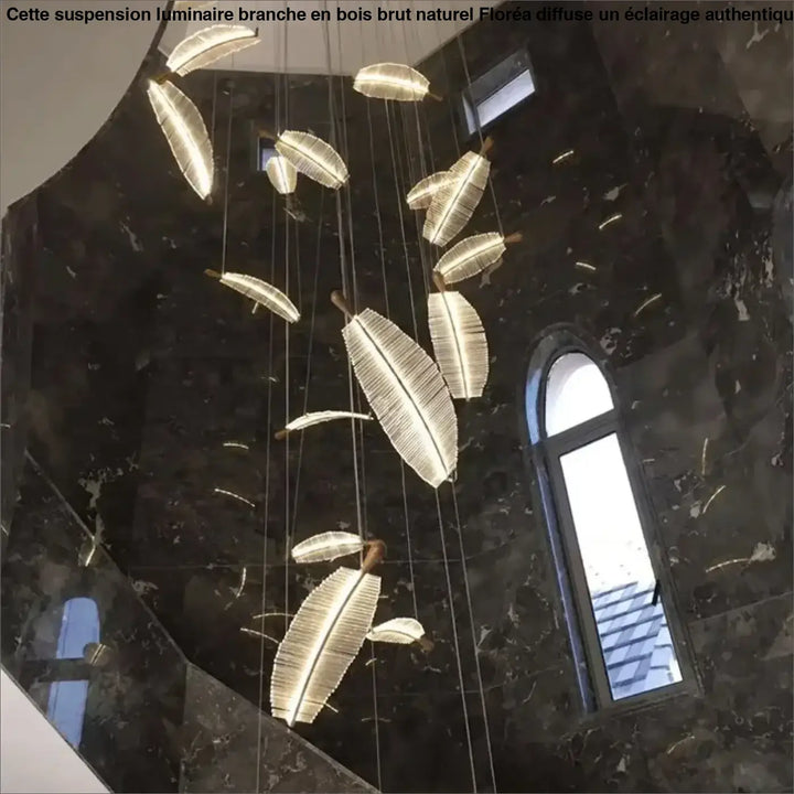 Suspension luminaire en forme de plume cristal et doré élégant