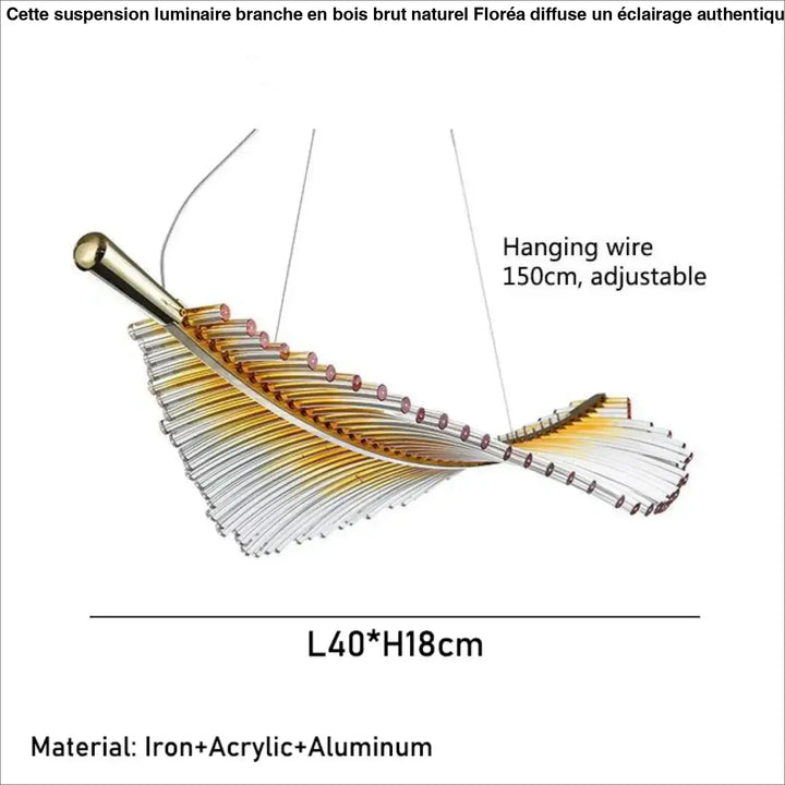 Suspension luminaire en forme de plume cristal et doré élégant