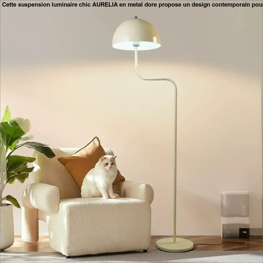 Lampadaire svelto crème avec col courbé et abat-jour en forme de dôme design et élégant