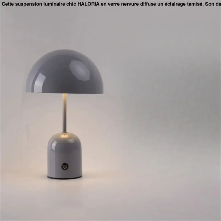 Lampe de table kapula grise en forme de champignon avec finition brillante et tige métallique fine pour décoration intérieure design contemporain table moderne