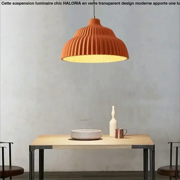 Suspension luminaire lunami orange terracotta en tissu plissé avec intérieur lumineux doux