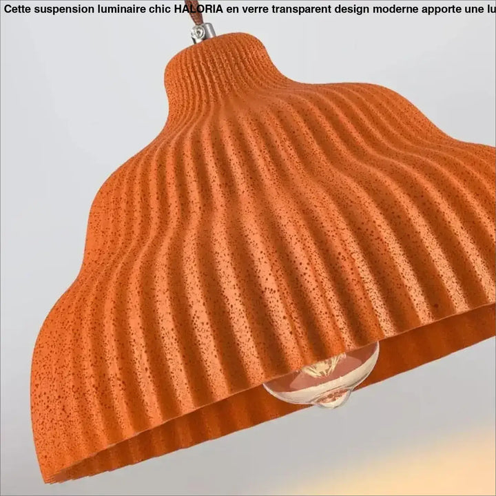 Orange terracotta suspension luminaire lunami avec surface striée texturée et finition tachetée luminaire plissée terracotta