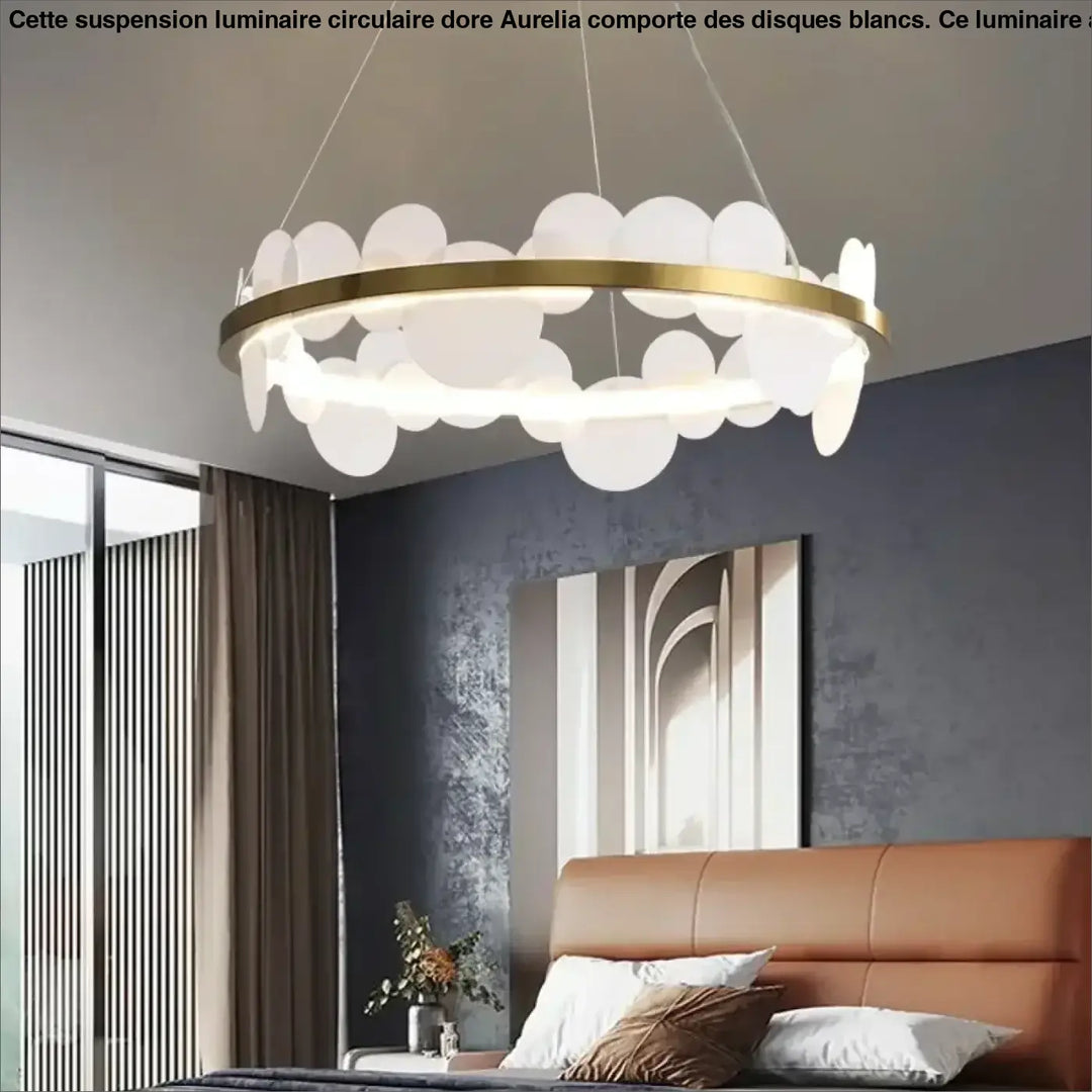 Suspension Luminaire Circulaire Doré Avec Disques Blancs Design