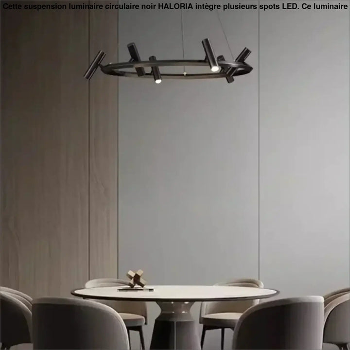 Suspension luminaire circulaire noir avec plusieurs spots LED

