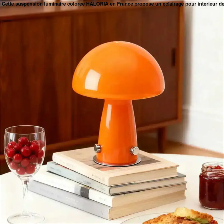 Lampe de chevet champignon euforia orange vif avec finition lisse et base métallique pour décoration intérieure plus qu’un éclairage