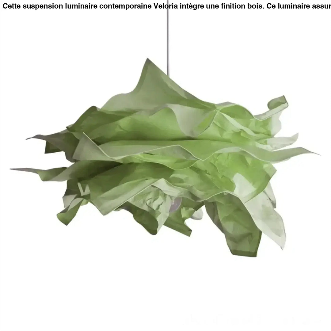 Suspension luminaire contemporaine veloria en papier vert clair avec finition bois et design feuillu suspendue par cordon fin