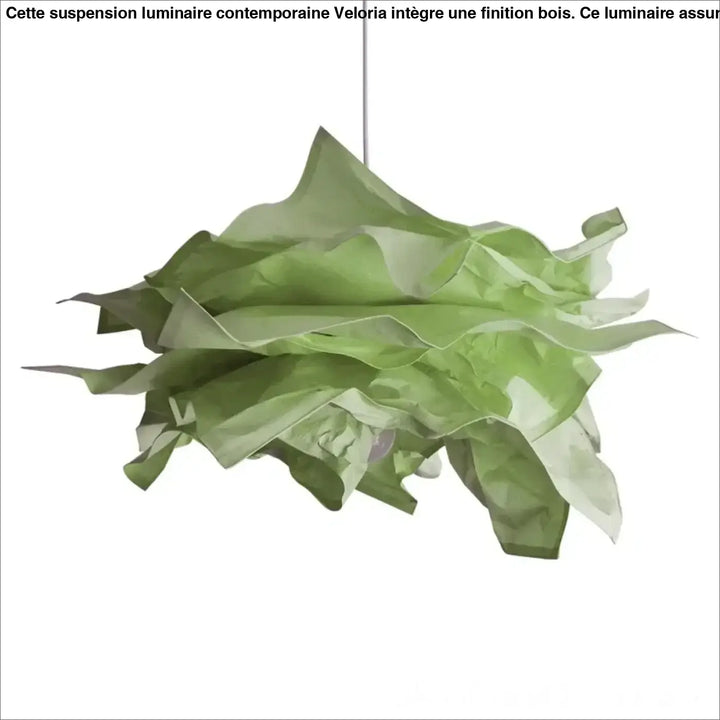 Suspension luminaire contemporaine veloria en papier vert clair avec finition bois et design feuillu suspendue par cordon fin