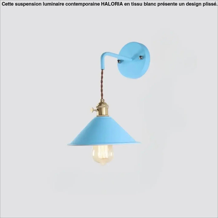 Applique murale vintage juKE bleu clair avec fixation en laiton et ampoule edison apparente murale vintage