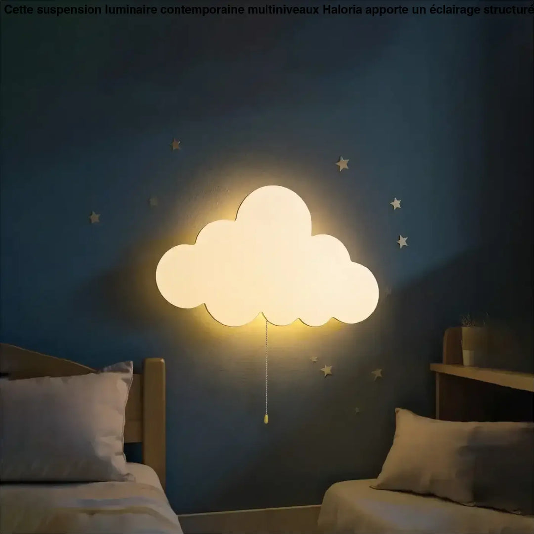 Applique murale nuage blanche douce avec lumière jaune chaude et chaîne à tirer pour décoration intérieure