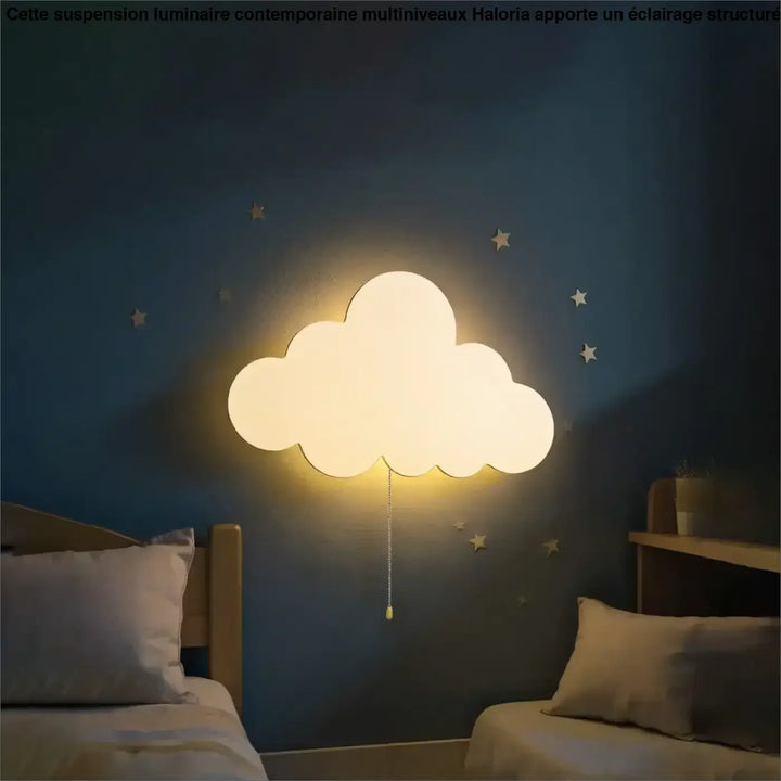 Applique murale nuage blanche douce avec lumière jaune chaude et chaîne à tirer pour décoration intérieure
