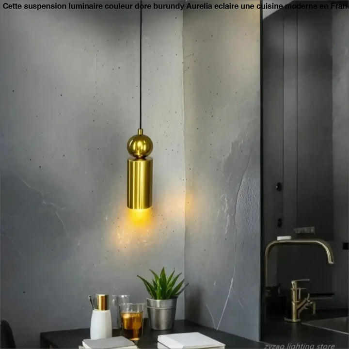 Suspension luminaire couleur doré burundy pour cuisine moderne

