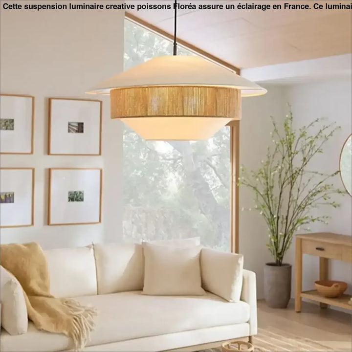 Suspension design blanche jute naturelle ambiance élégante