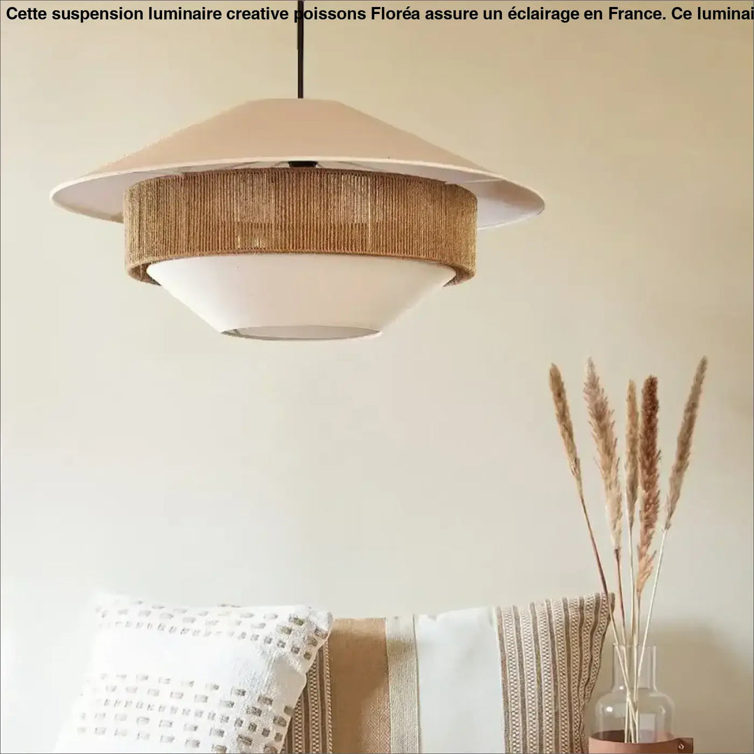 Suspension design blanche jute naturelle ambiance élégante