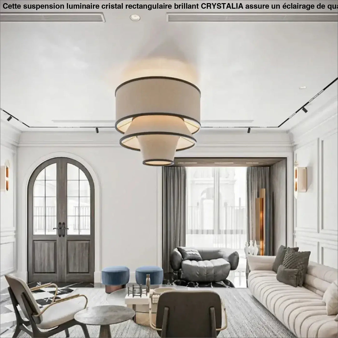 Suspension Luminaire Moderne En Tissu Beige Design Élégant