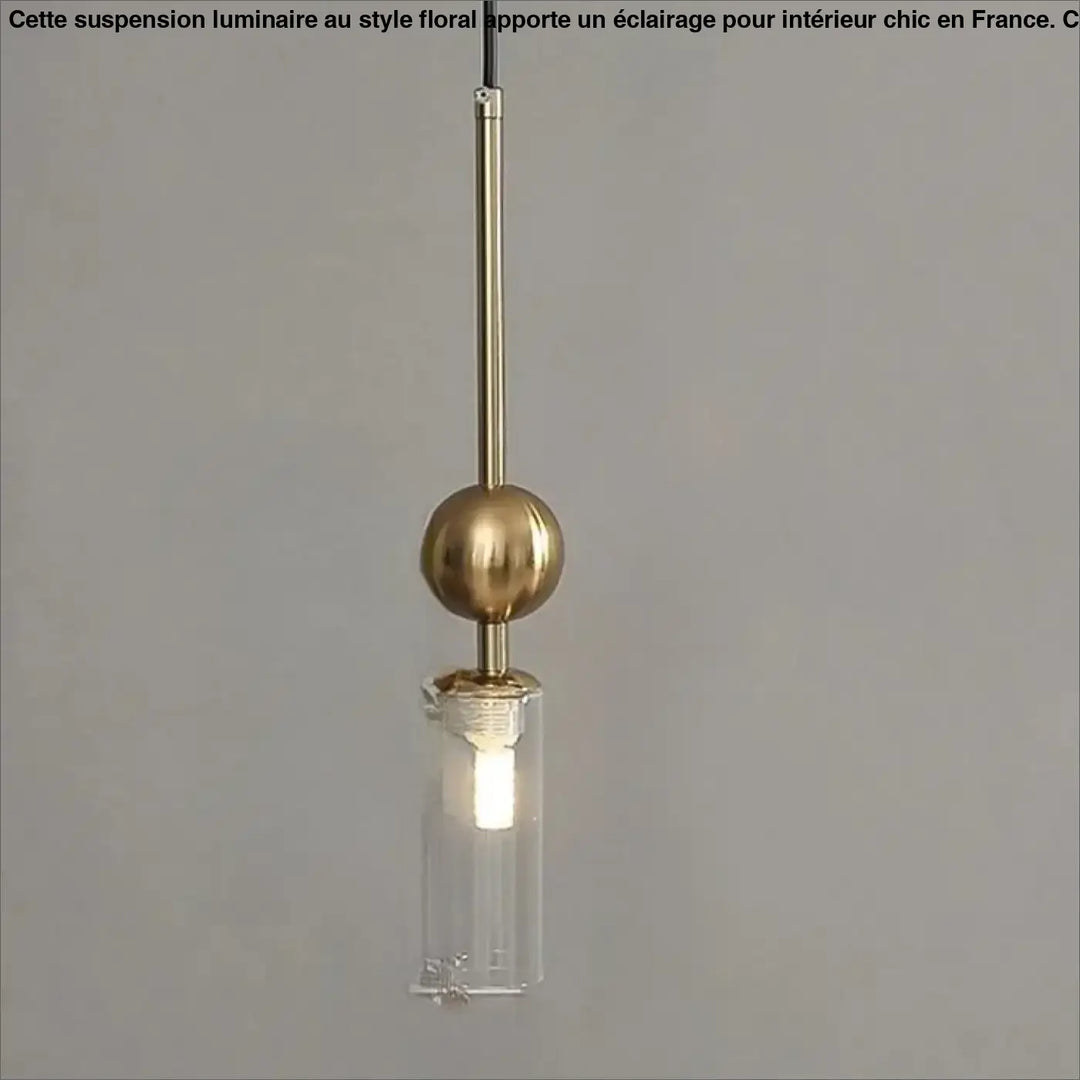 Suspension luminaire krysta avec boule métallique en laiton et cylindre en verre transparent pour éclairage moderne