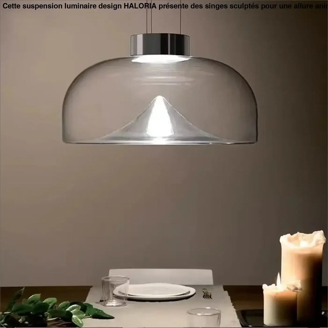 Suspension luminaire eclari avec verre transparent fumé et fixture chrome moderne pour éclairage intérieur élégant