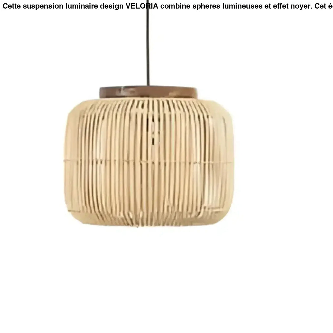 Suspension luminaire solea cylindrique en rotin tissé naturel avec dessus en bois foncé pour décoration intérieure