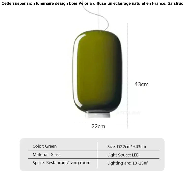 Suspension luminaire design bois effet vagues élégant en verre olive vert avec surface lisse et forme rectangulaire